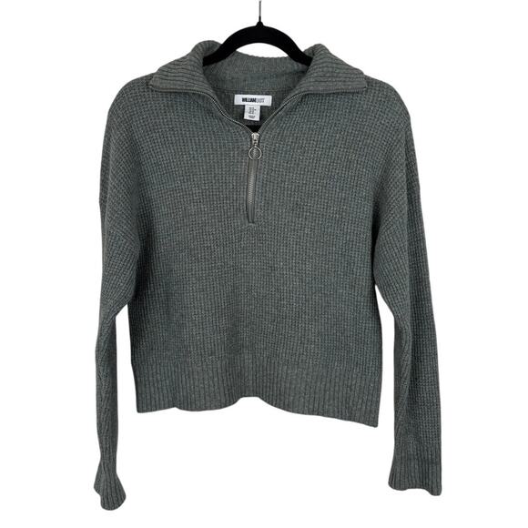 Women's William Rast Gray Waffle Knit Quarter Zip Long Sleeve Sweater - Medium - Picture 1 of 4